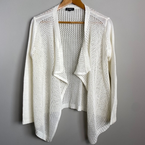 Introspect Womens Cream Open Knit Long Sleeve Cardigan Sweater Open Front Medium - Picture 1 of 13